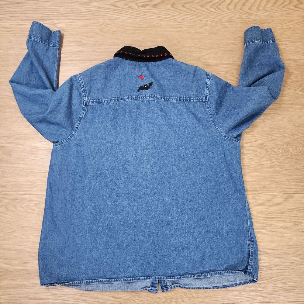 White Stag Denim Shirt Embroidered Fall Pumpkin Corduroy Collar 16W Plus Jean - Picture 3 of 11